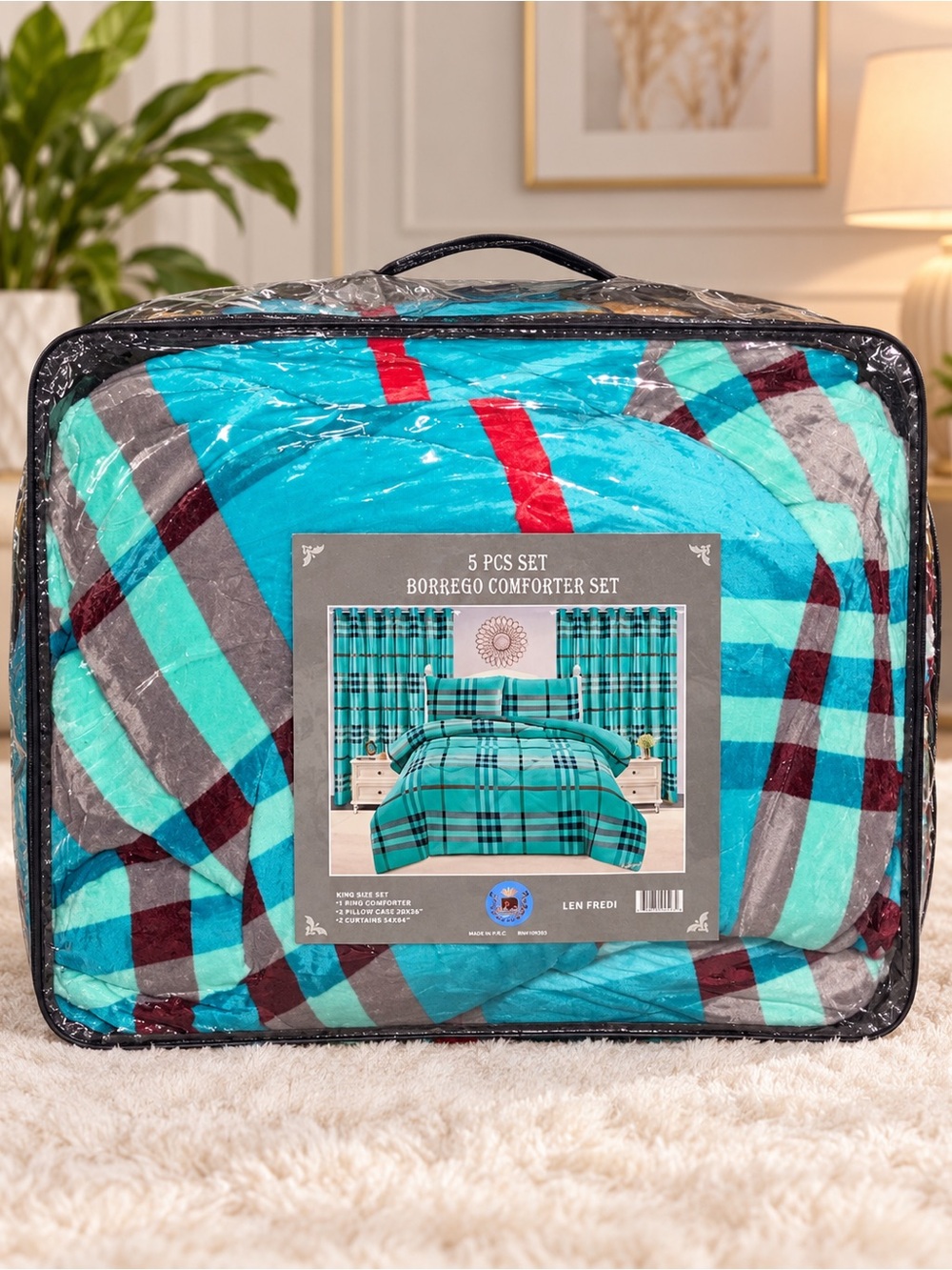 Turquoise Plaid Borrego Comforter Set - 5 Piece